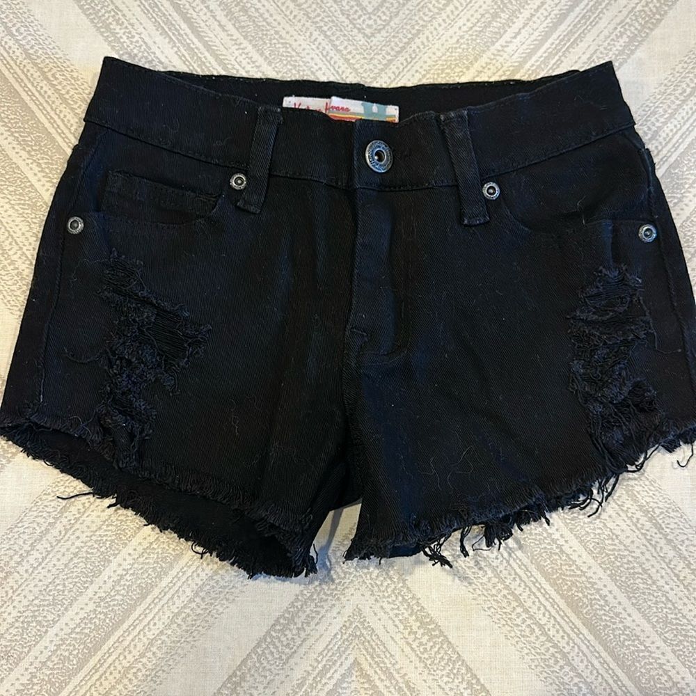 Vintage Havana Girls Black Distressed Ripped Jean Shorts - Size 10